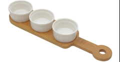 CJ 3 PETISQUEIRAS PORCELANA C/ SUPORTE BAMBU