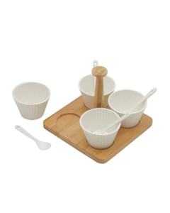 CONJUNTO 4 MOLHEIRAS COM SUPORTE DE BAMBU E COLHER BRANCO 16CM X 16CM X 13CM - WOLFF