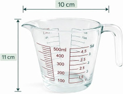 JARRA MEDIDORA DE VIDRO 500ML LYOR ALÇA COM MARCAÇÃO PARA RECEITAS COPO