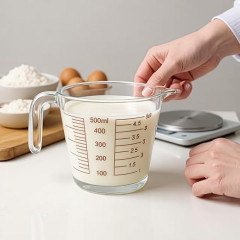JARRA MEDIDORA DE VIDRO 500ML LYOR ALÇA COM MARCAÇÃO PARA RECEITAS COPO