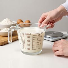 JARRA MEDIDORA DE VIDRO 500ML LYOR ALÇA COM MARCAÇÃO PARA RECEITAS COPO