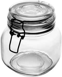 POTE HERMÉTICO DE VIDRO COM SILICONE E CLIPE EM METAL VINTAGE PRETO 850ML