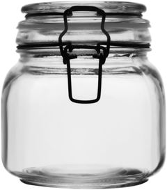 POTE HERMÉTICO DE VIDRO COM SILICONE E CLIPE EM METAL VINTAGE PRETO 850ML